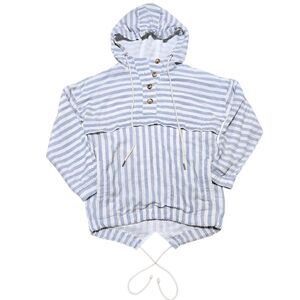 Hem & Thread Striped Pullover Hoodie S Blue White Nautical Coastal Summer Nights
